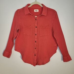Marine Layer Reese Double Cloth Button Up Shirt Red Size Small Soft Casual